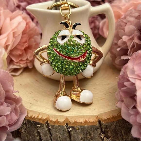 Whimsical Green Crystal M&M Character Keychain Charm - Picture 7 of 16